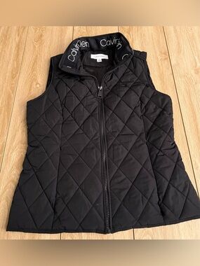 Calvin Klein Black Quilted Sleeveless Vest with Logo Collar